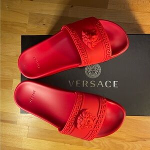 Versace Red Sandals with Textured Strap